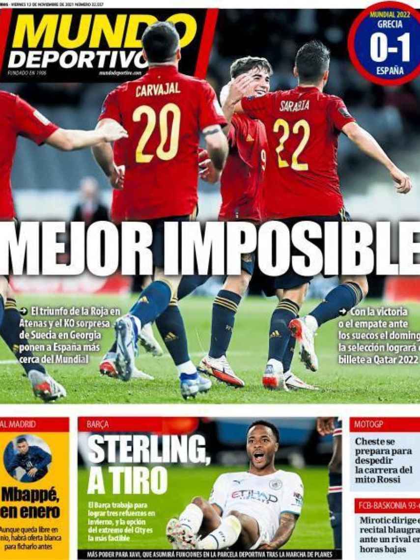 La portada del diario Mundo Deportivo (12/11/2021)