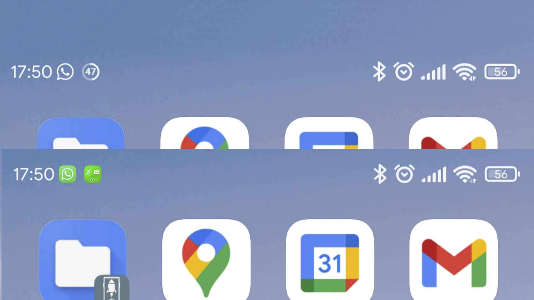 Notificaciones estilo Android arriba y estilo Xiaomi debajo