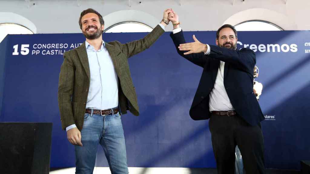 Paco Núñez y Pablo Casado en la clausura del XV Congreso regional del Partido Popular del pasado fin de semana. Foto: Óscar Huertas