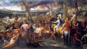 Alejandro Magno y el gobernante indio Poros durante la batalla de Hidaspes (326 a.C.), según Charles Le Brun.