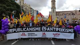 Marcha de Esquerra Republicana del País Valencia el pasado 9 d'Octubre, con Maria Pérez en el centro. ERPV
