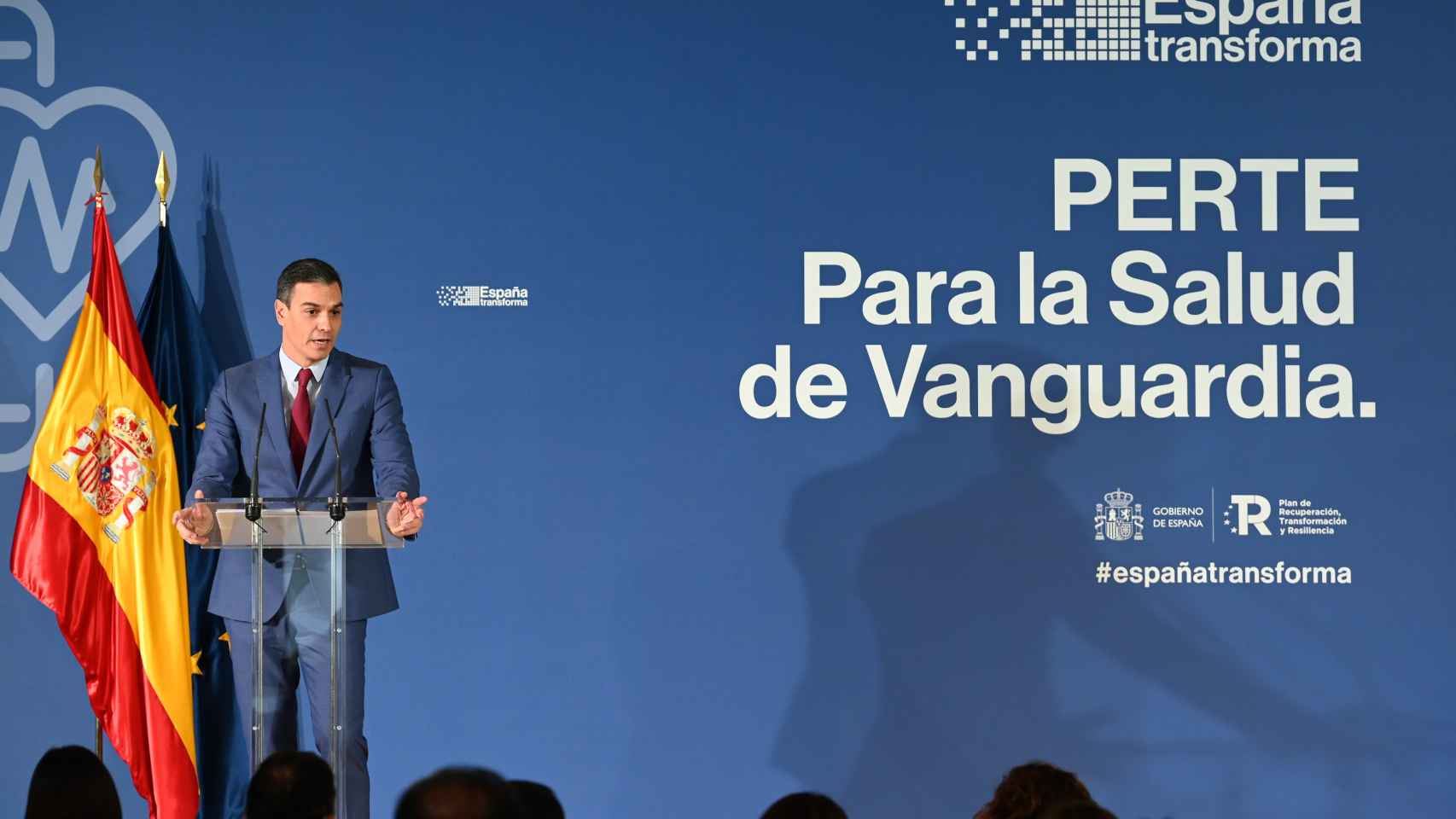 Pedro Sánchez durante la presentación del PERTE 'Salud de Vanguardia'.