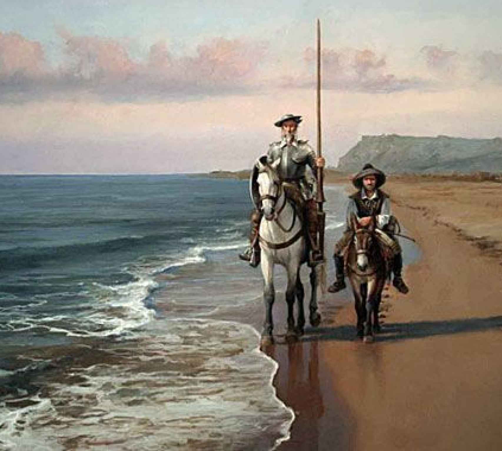 Don Quijote visita Barcelona, en un cuadro de Augusto Ferrer-Dalmau.