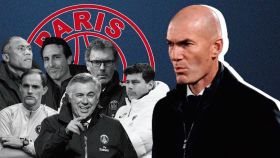 Zinedine Zidane, en un fotomontaje con los entrenadores del PSG