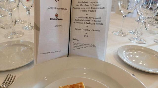 Menú de la comida de celebración del Día de la Provincia de Valladolid