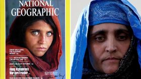 Sharbat Gula en la portada de 'National Geographic' en 1985 y en una fotografía reciente.