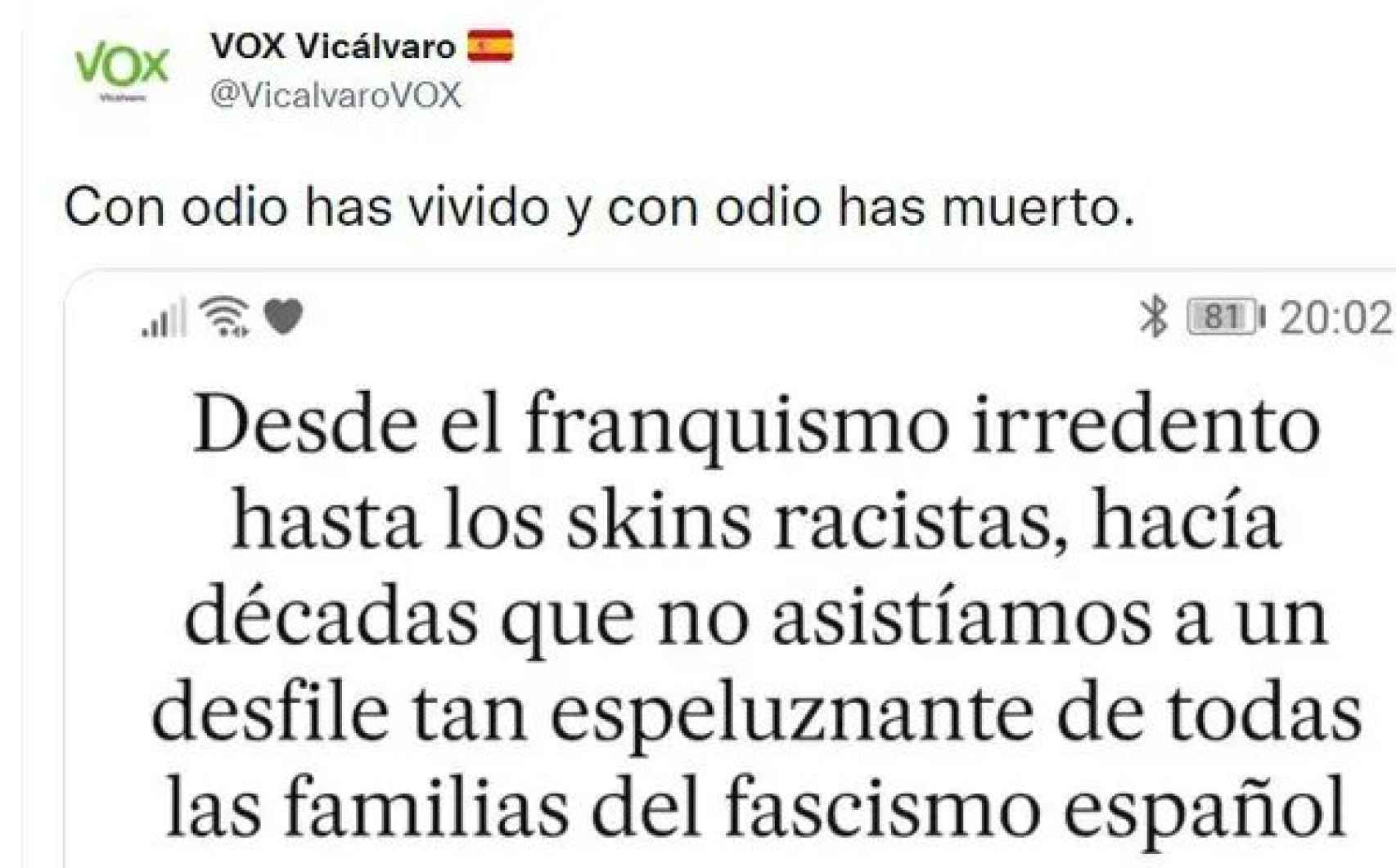 Vox Vicálvaro se despide de Almudena Grandes: Con odio has vivido y con odio has muerto