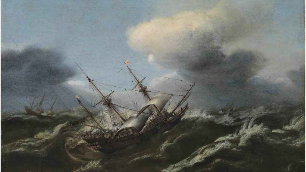Claes Claesz Wou. Navíos en una tormenta. Segundo tercio del siglo XVIII.