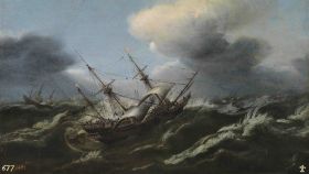 Claes Claesz Wou. Navíos en una tormenta. Segundo tercio del siglo XVIII.