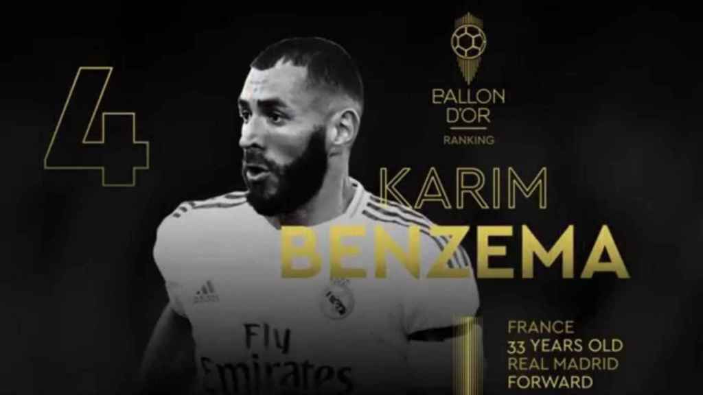 Karim Benzema, cuarto en el Balón de Oro 2021