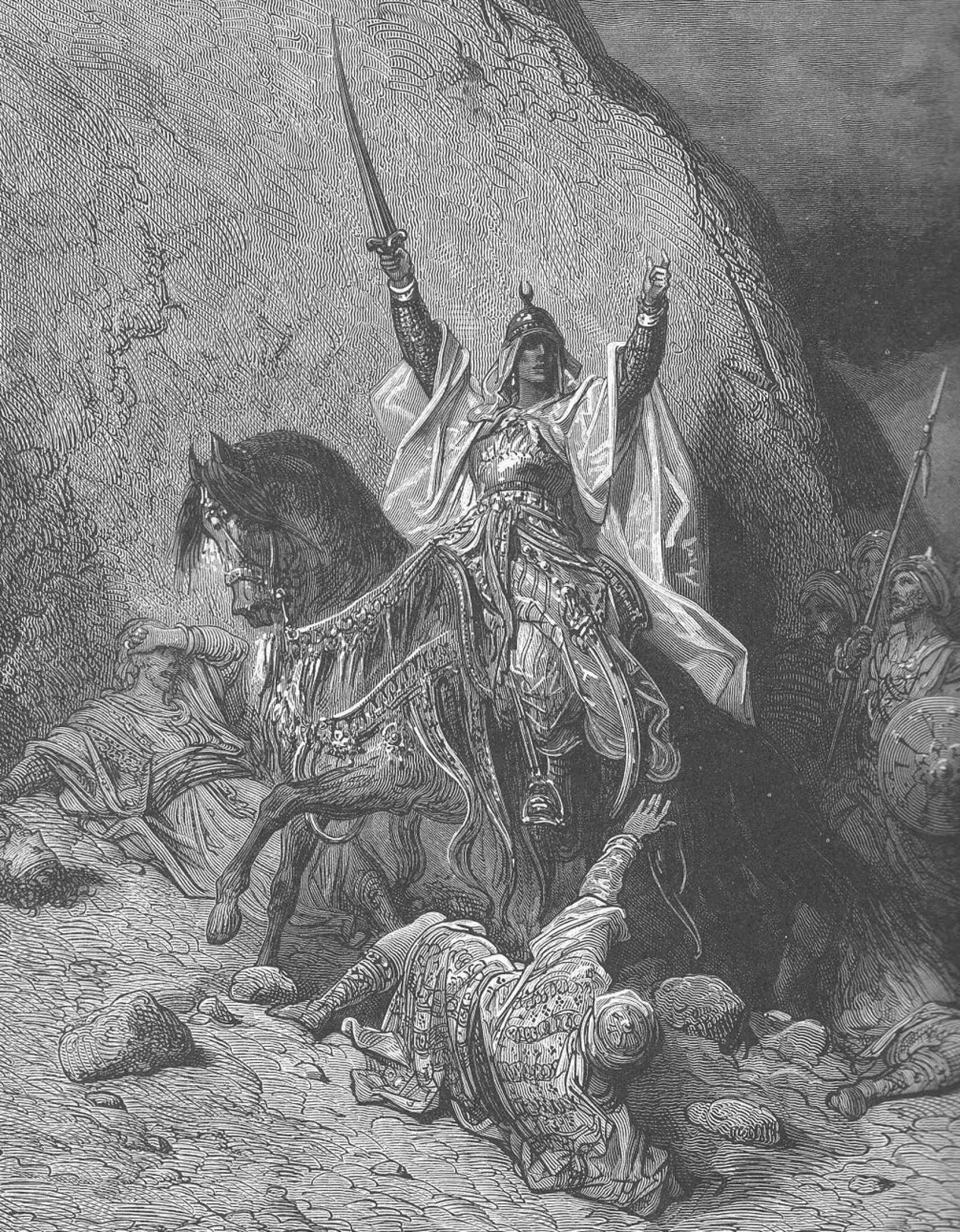 Un grabado que muestra Saladino victorioso.
