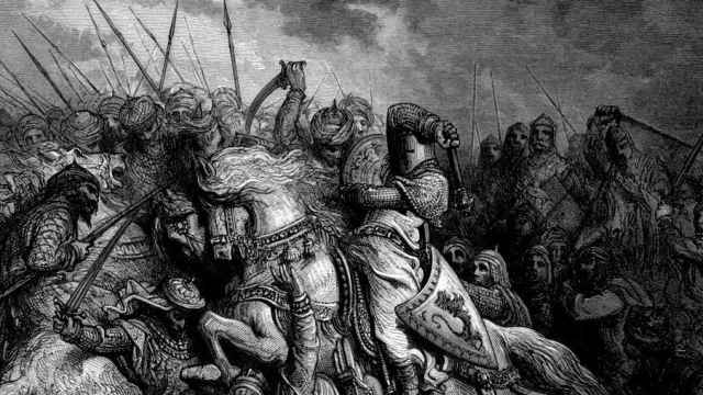 Ricardo y Saladino en la batalla de Arsuf.