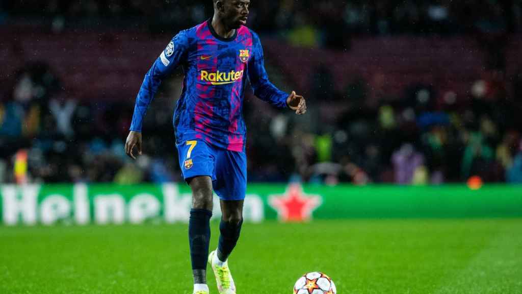 Ousmane Dembélé en un partido de Champions con el Barça