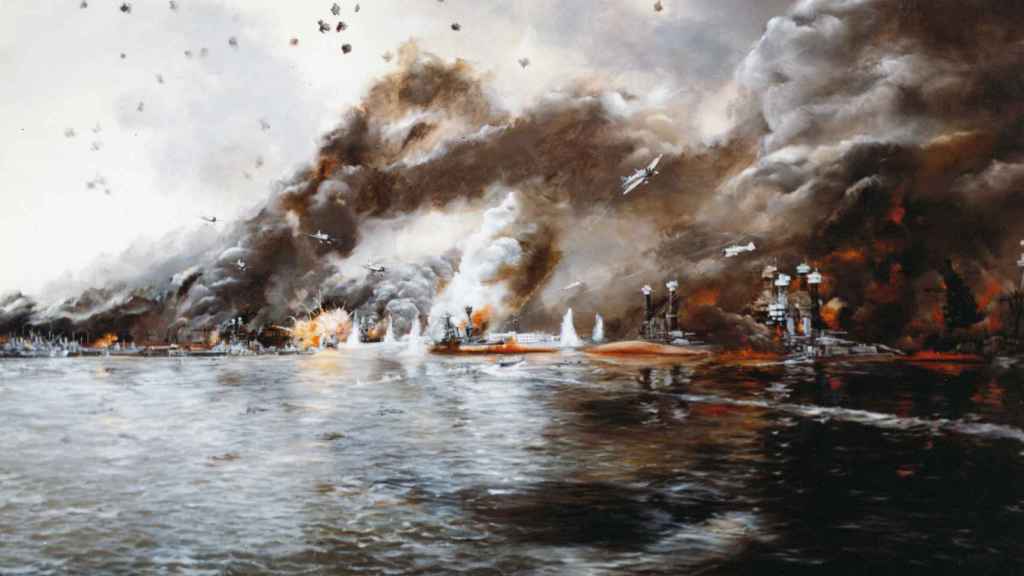 El ataque sobre Pearl Harbor visto por el artista John Hamilton.