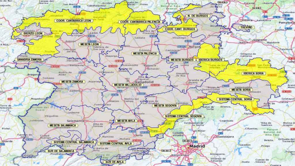 Mapa de alerta amarilla por nieve en Castilla y León