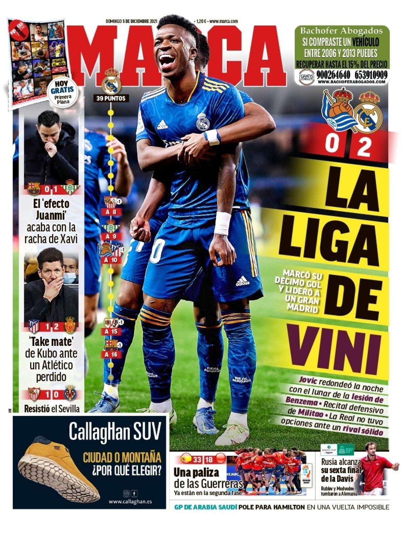 La portada del MARCA (domingo, 5 de diciembre del 2021): "La Liga de
