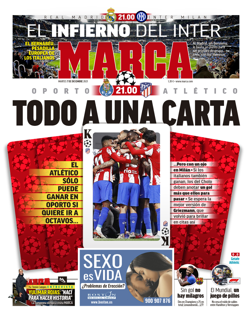 La portada del periódico MARCA (martes, 7 de diciembre del 2021): 