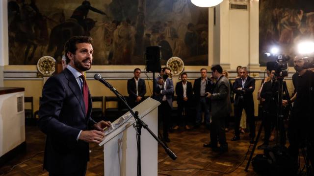 Pablo Casado durante su comparecencia en Buenos Aires.