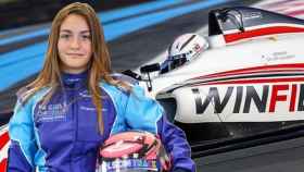 Laura Camps, en un fotomontaje conduciendo un Fórmula 4.