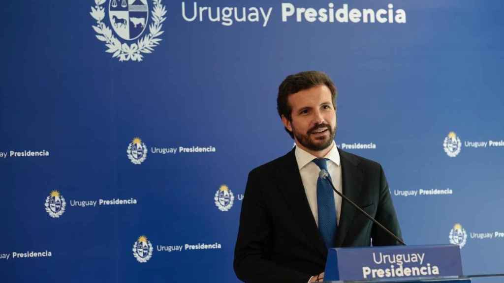 El presidente del PP, Pablo Casado, este miércoles en Uruguay.