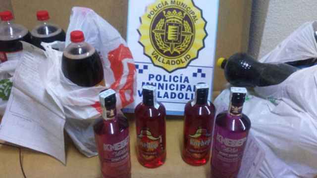 Alcohol requisado por la Policía Municipal de Valladolid. Fotografía: Policía Local