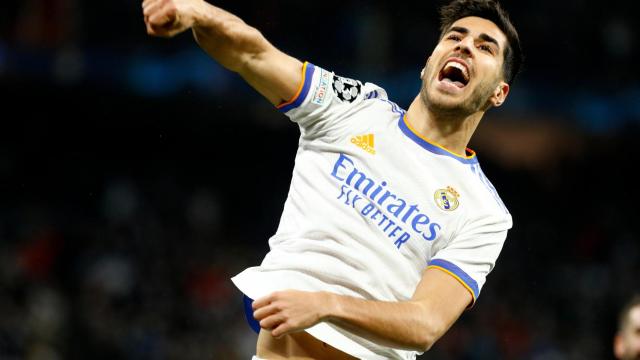 Marco Asensio celebra un gol del Real Madrid en la temporada 2021/2022