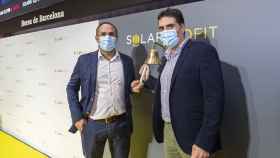 Los cofundadores de Solarprofit en su debut en la Bolsa de Barcelona.