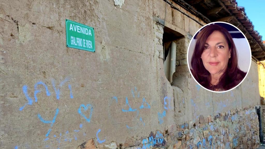 Imagen de la avenida Primo de Rivera en Santa María de la Vega y la alcaldesa de la localidad, Josefa Fuentes