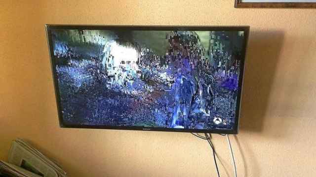Imagen de la televisión sin señal en un domicilio de Montemayor
