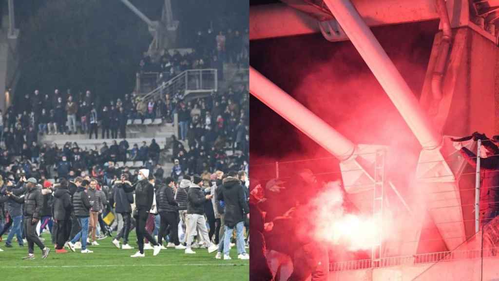Dos imágenes de la invasión de campo durante el Paris FC - Olympique de Lyon de la Coupe de France.