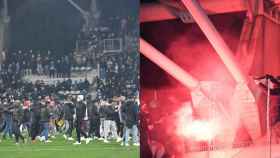 Dos imágenes de la invasión de campo durante el Paris FC - Olympique de Lyon de la Coupe de France.