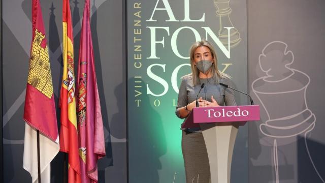 Milagros Tolón durante la rueda de prensa de este martes en Toledo. Foto: Óscar Huertas.