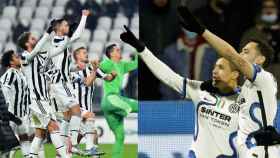 Los jugadores de la Juventus y del Inter de Milan celebrando goles, en un fotomontaje.