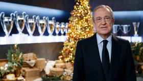 Florentino Pérez durante el acto de grabación del mensaje de Navidad del Real Madrid.