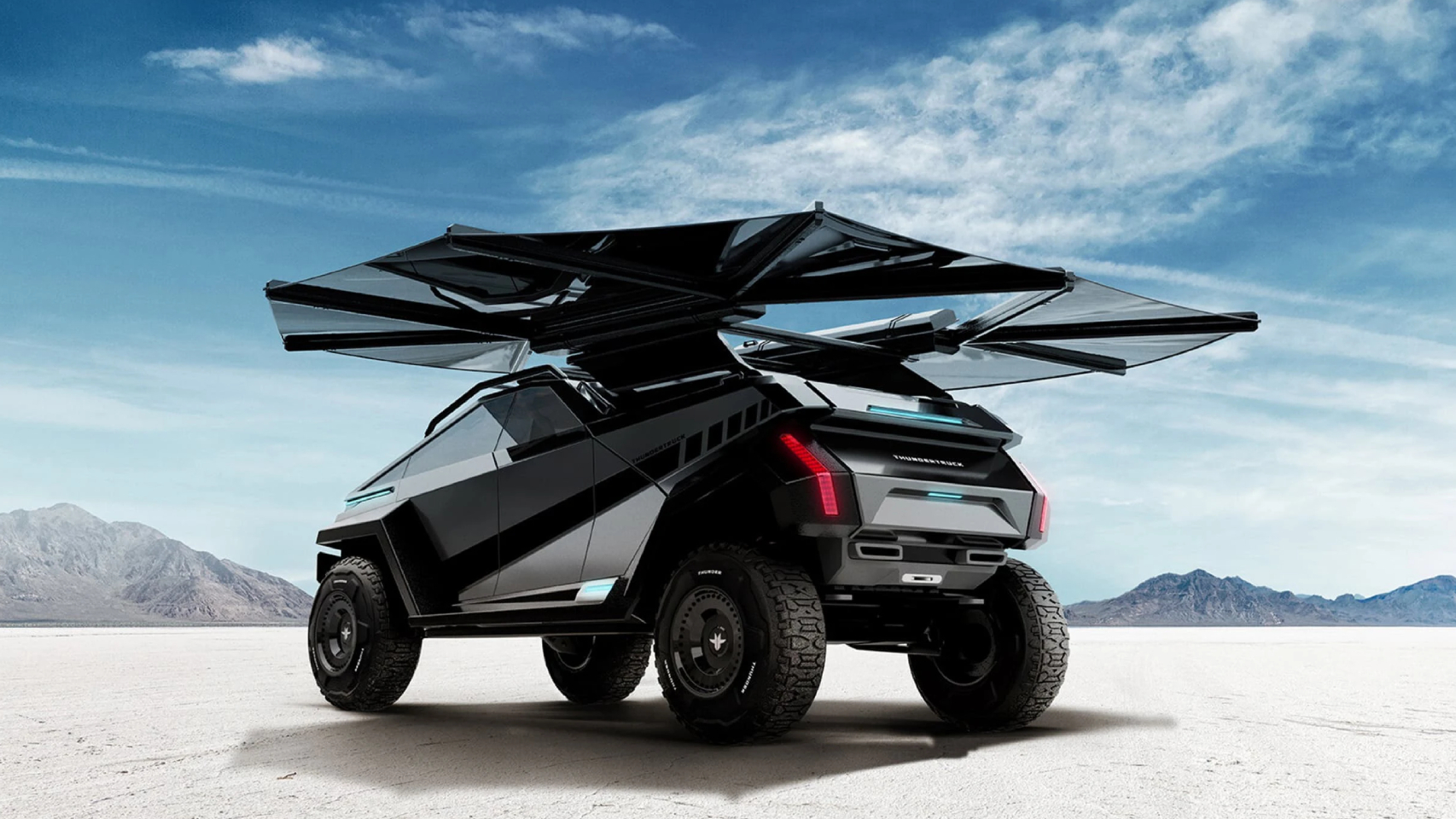 El coche eléctrico con paneles solares en alas con forma de murciélago.