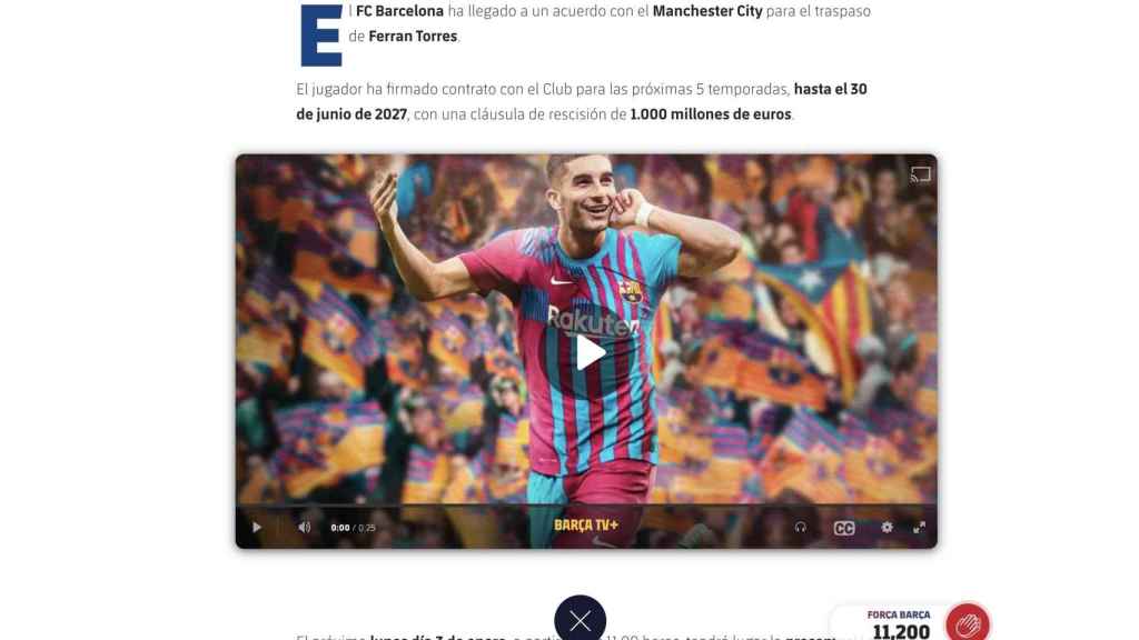 El Barça anuncia el fichaje de Ferran Torres en su web