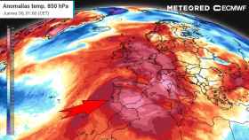 Masas de aire cálido situadas sobre España en Fin de Año. Meteored.