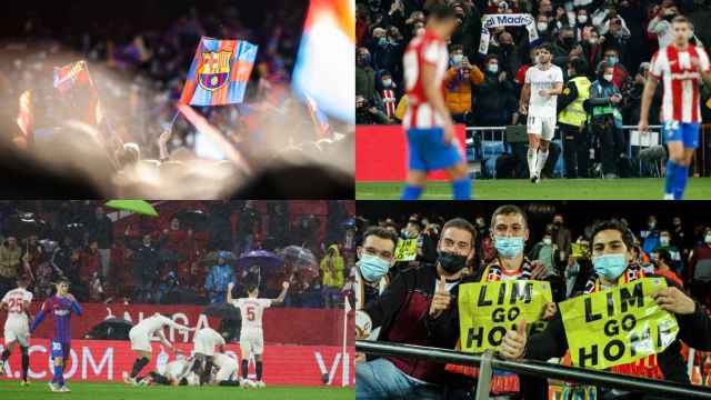 Varias imágenes de aficionados en las gradas de los estadios de La Liga.
