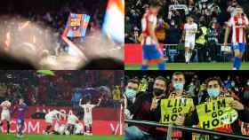 Varias imágenes de aficionados en las gradas de los estadios de La Liga.