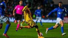 Ousmane Dembélé tira a portería para hacer el primer gol del FC Barcelona ante el Linares.