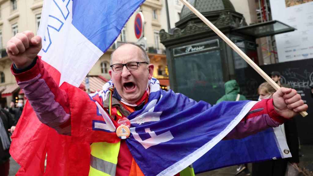 A protester in Paris on Saturday.