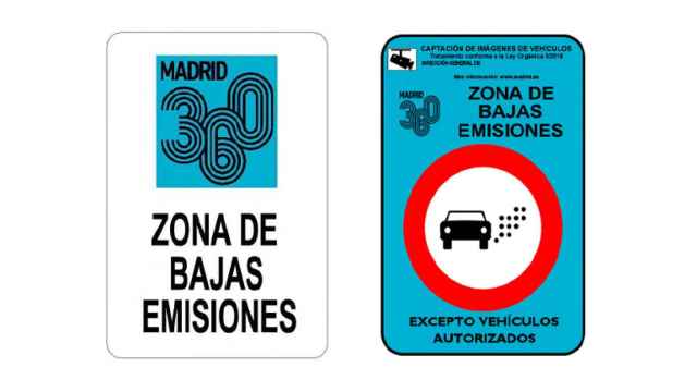 Señales que anuncian la zona de bajas emisiones de Madrid.