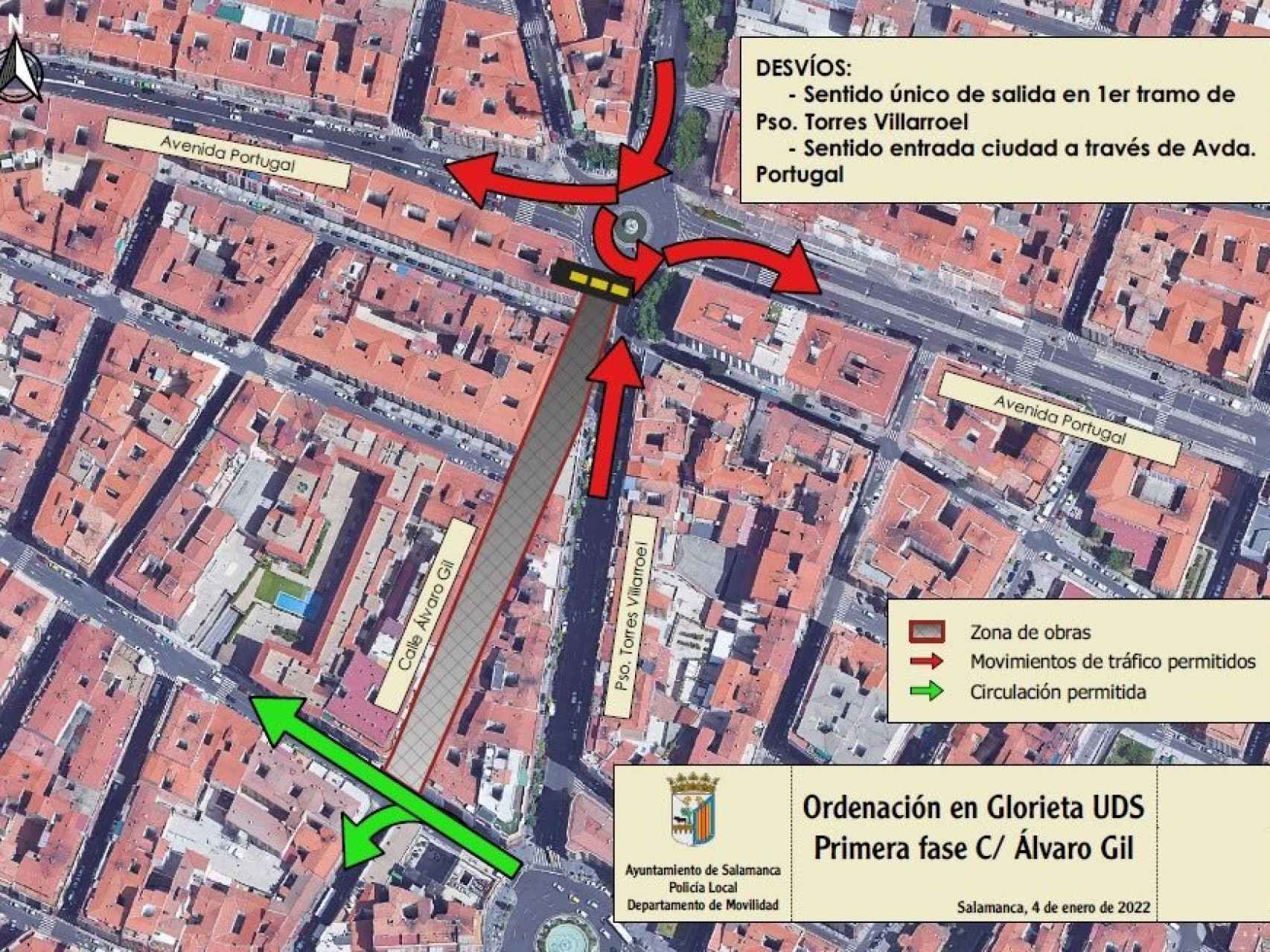 Plano de tráfico por las obras en Álvaro Gil