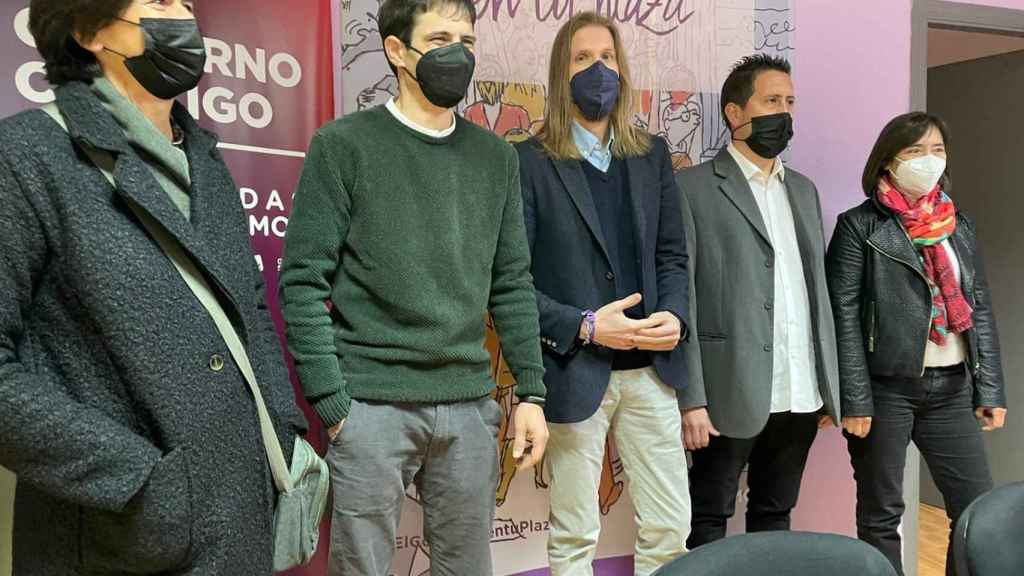 Pablo Fernández, acompañado por los candidatos de Unidas Podemos por Soria
