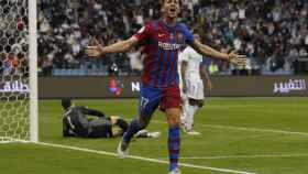 Luuk de Jong celebra su gol al Real Madrid