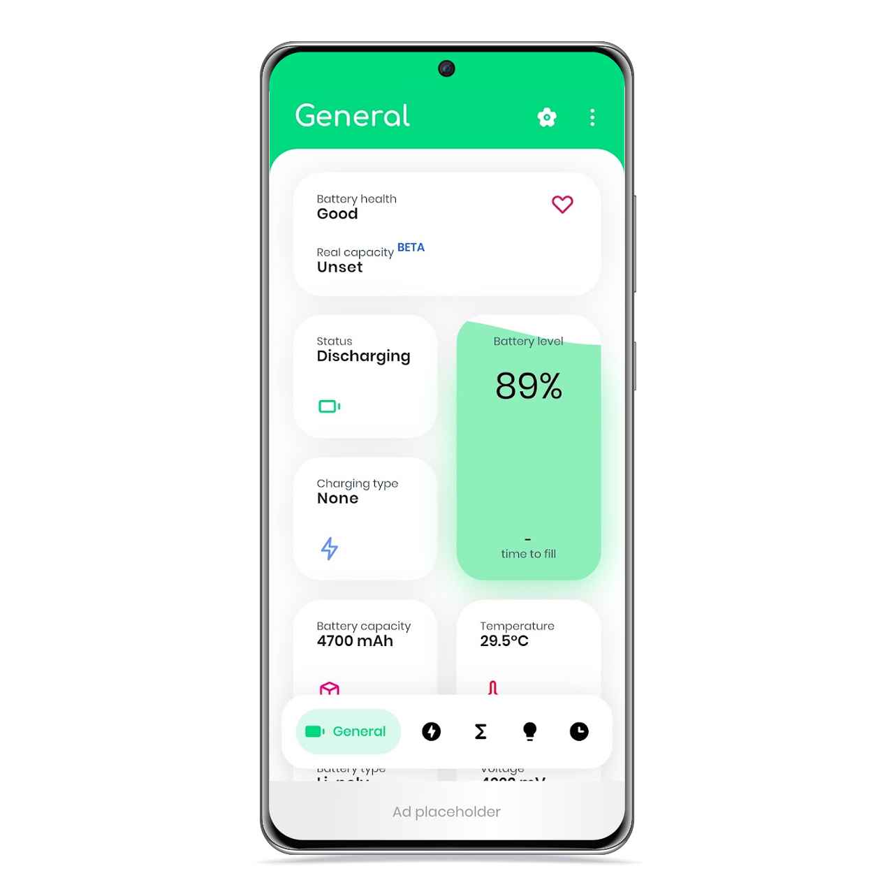 Electron's  main panel, the app to see your battery health and more data