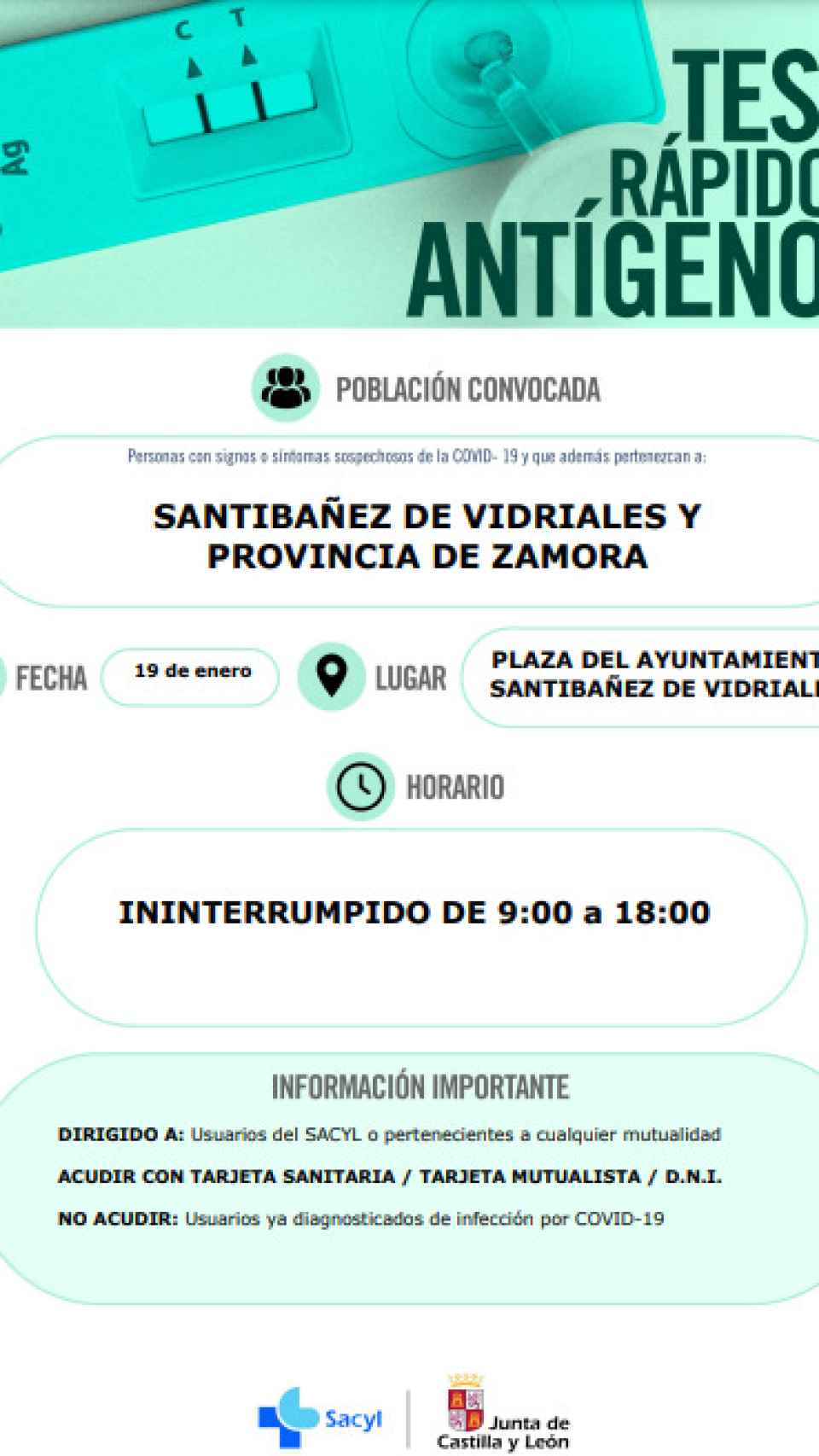 Convocatoria de antígenos en Zamora
