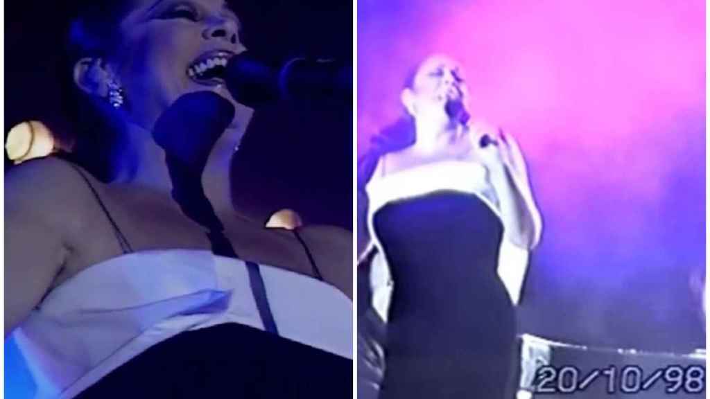A la izquierda la imagen que el documetal muestra de Isabel Pantoja en el supuesto concierto de Marbella y a la derecha imagen filmada por un particular en el mismo concierto que se celebró en la localidad madrileña de Vallecas.