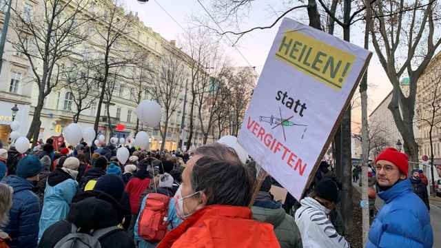 Manifestantes en contra de la vacuna obligatoria en Viena, este sábado.