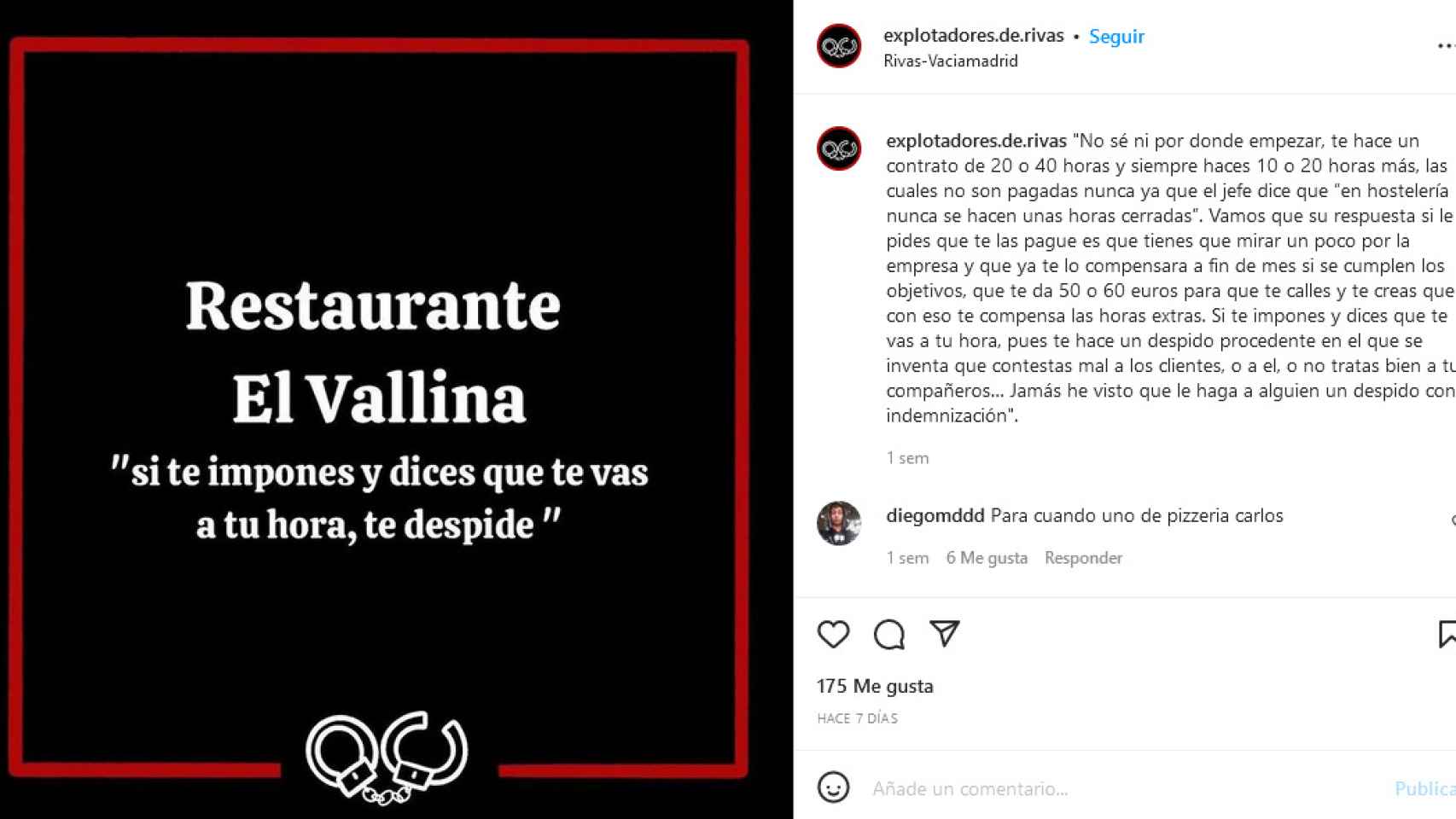 La cuenta promocionada por los jóvenes de Podemos señala al restaurante El Vallina.